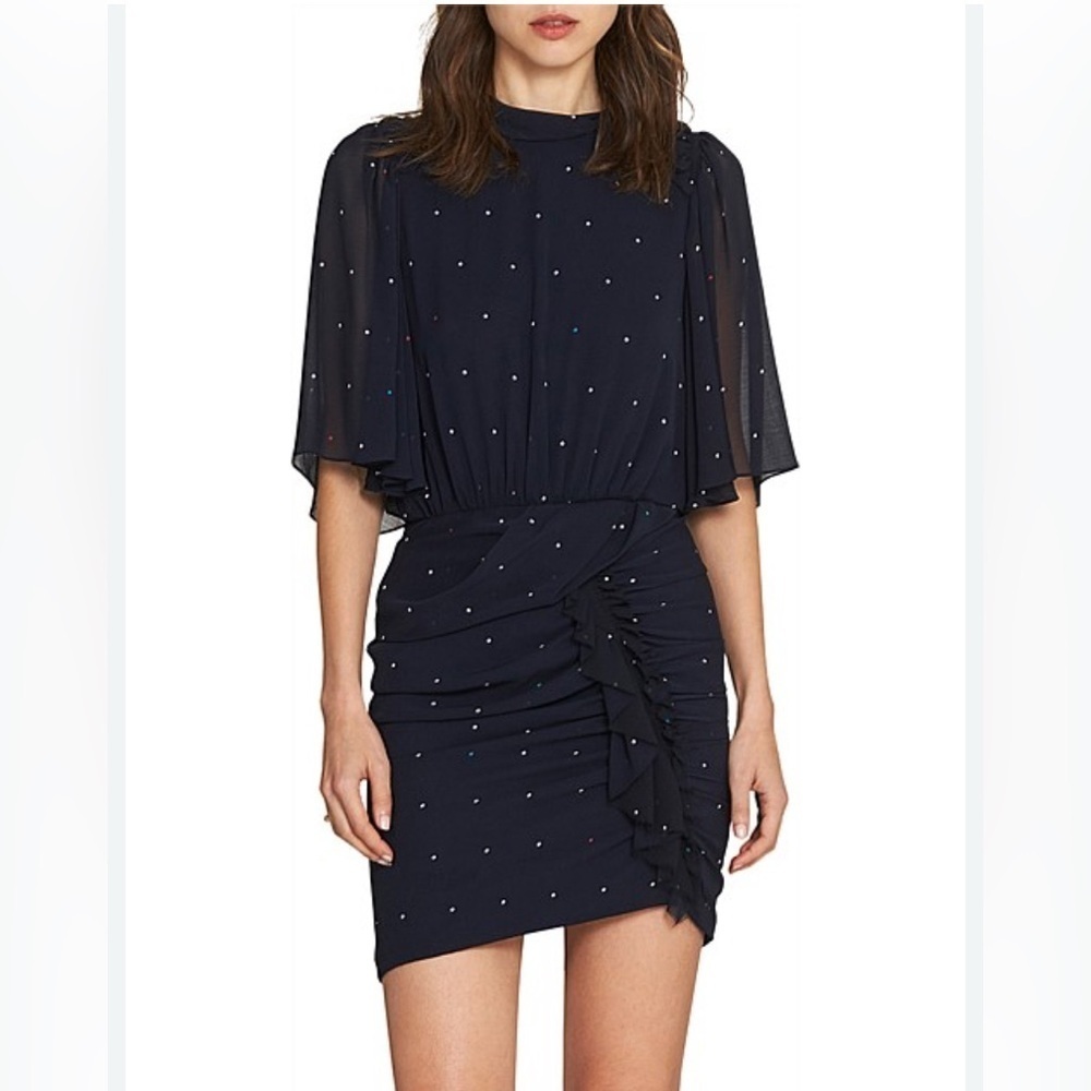 CAMILLA and MARC Scarlett draped dress navy blue mini polka dots sz 8 US EUC